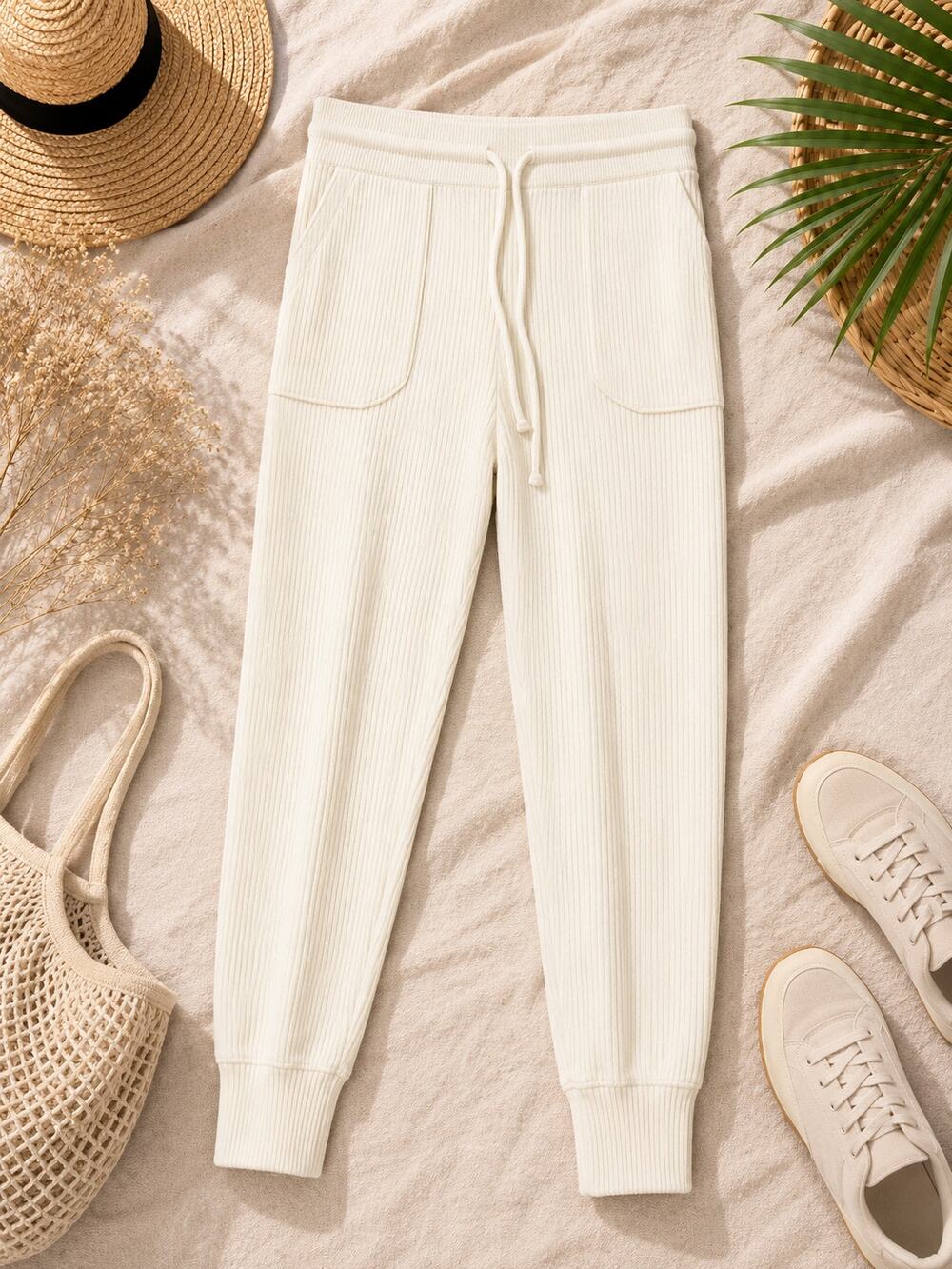 NWT Haven Well Within Women's Ribbed Jogger Pants Ivory Cream Quiet Luxury SZ S